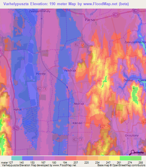 Varhelypuszta,Hungary Elevation Map