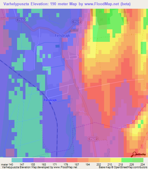 Varhelypuszta,Hungary Elevation Map