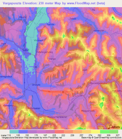 Vargapuszta,Hungary Elevation Map