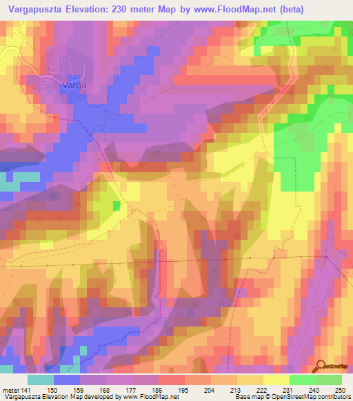 Vargapuszta,Hungary Elevation Map