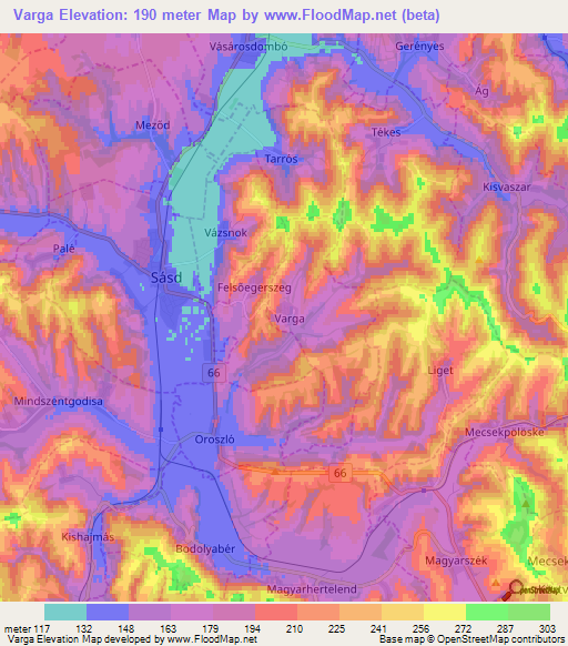 Varga,Hungary Elevation Map