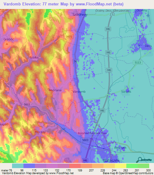 Vardomb,Hungary Elevation Map