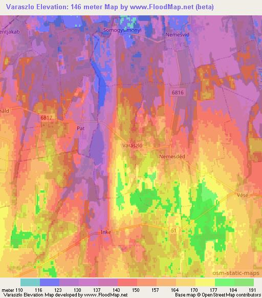 Varaszlo,Hungary Elevation Map