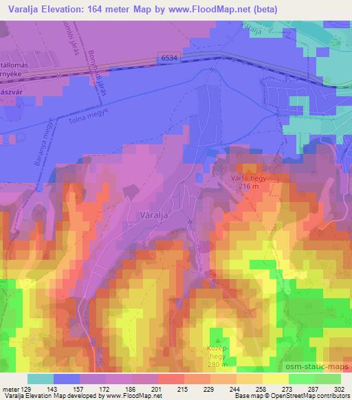 Varalja,Hungary Elevation Map