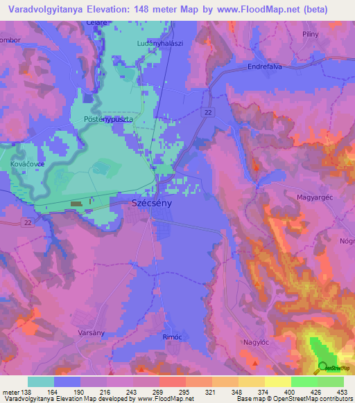 Varadvolgyitanya,Hungary Elevation Map