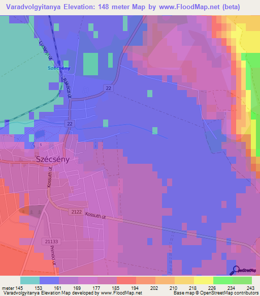 Varadvolgyitanya,Hungary Elevation Map