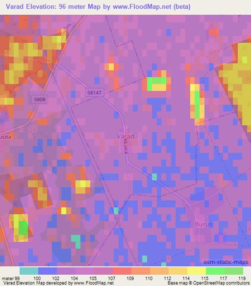 Varad,Hungary Elevation Map