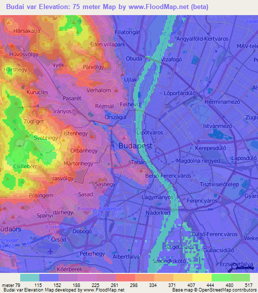 Budai var,Hungary Elevation Map