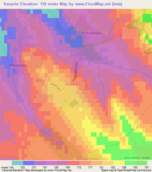 Vanyola,Hungary Elevation Map