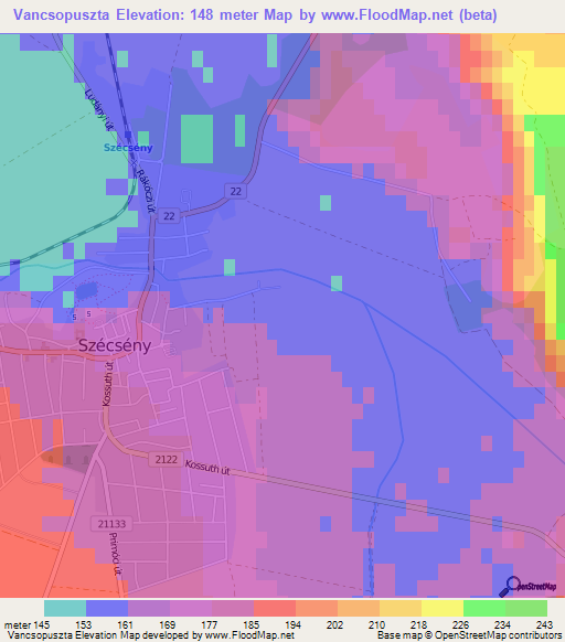 Vancsopuszta,Hungary Elevation Map