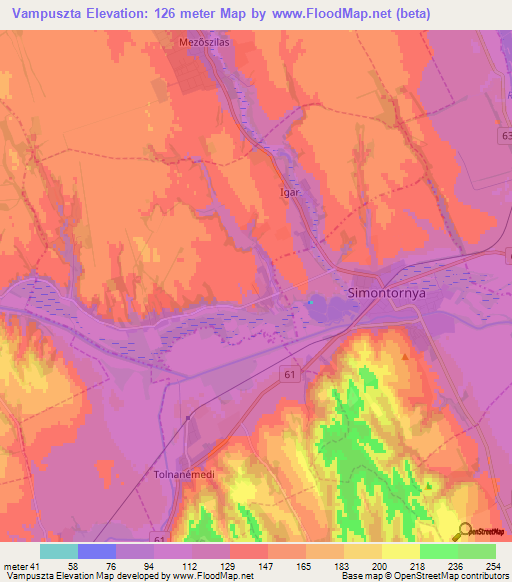 Vampuszta,Hungary Elevation Map