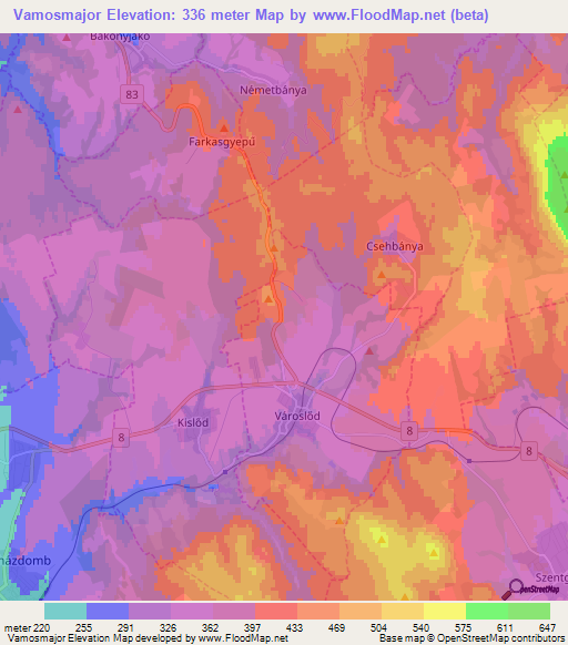 Vamosmajor,Hungary Elevation Map