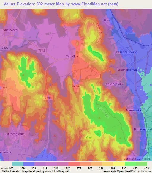 Vallus,Hungary Elevation Map