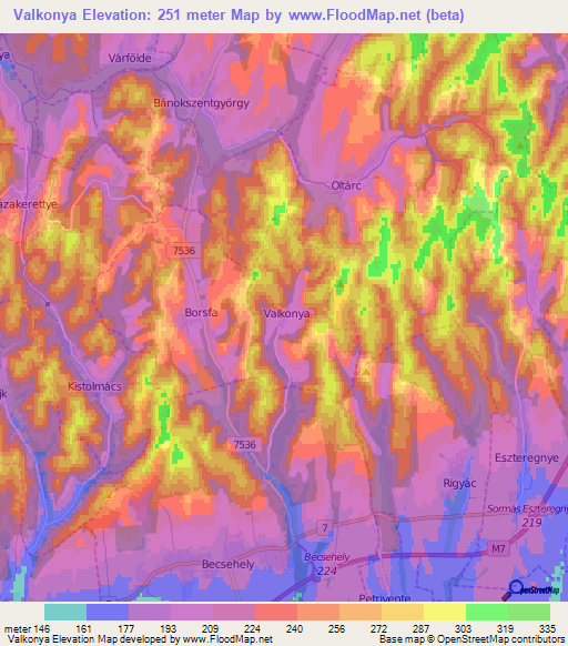 Valkonya,Hungary Elevation Map