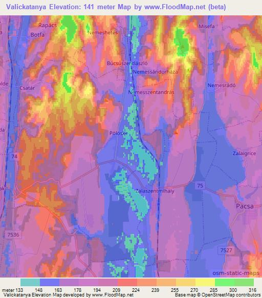 Valickatanya,Hungary Elevation Map