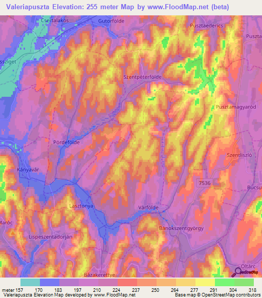 Valeriapuszta,Hungary Elevation Map
