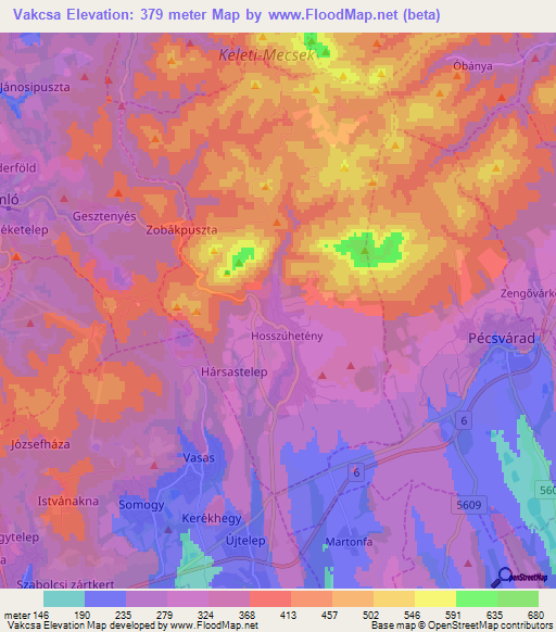 Vakcsa,Hungary Elevation Map