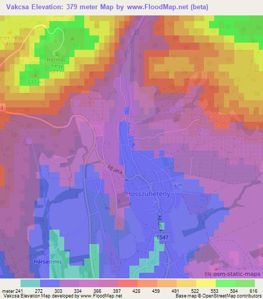 Vakcsa,Hungary Elevation Map