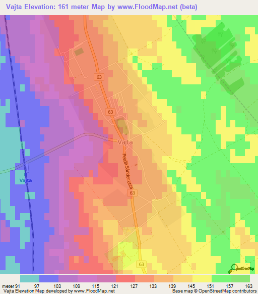 Vajta,Hungary Elevation Map