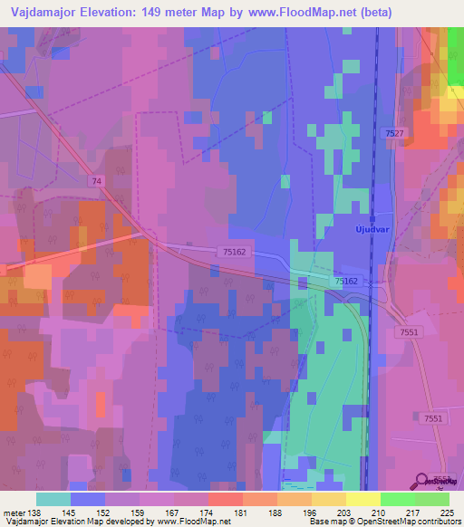 Vajdamajor,Hungary Elevation Map