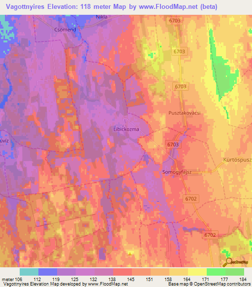 Vagottnyires,Hungary Elevation Map