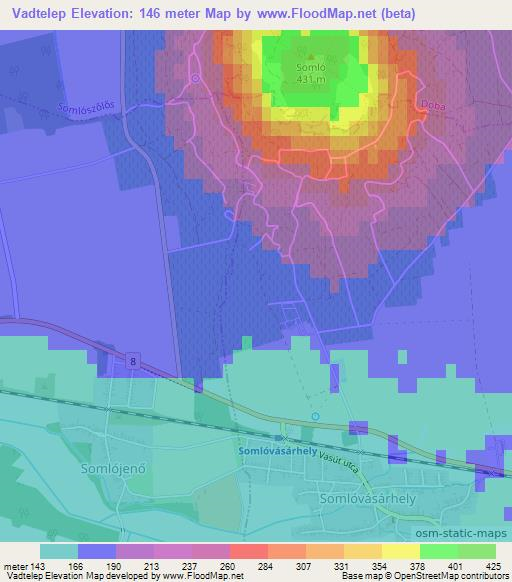 Vadtelep,Hungary Elevation Map