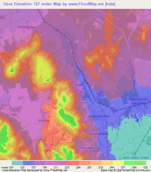 Uzsa,Hungary Elevation Map