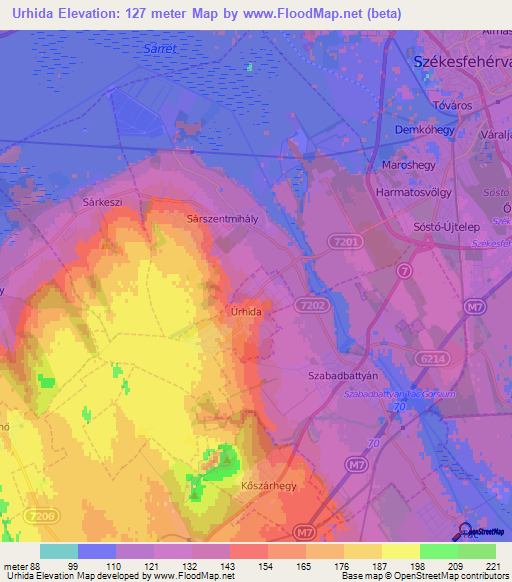 Urhida,Hungary Elevation Map