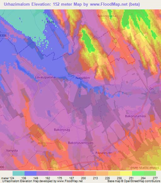 Urhazimalom,Hungary Elevation Map