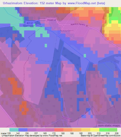 Urhazimalom,Hungary Elevation Map