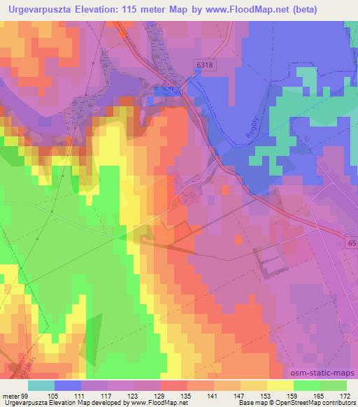 Urgevarpuszta,Hungary Elevation Map