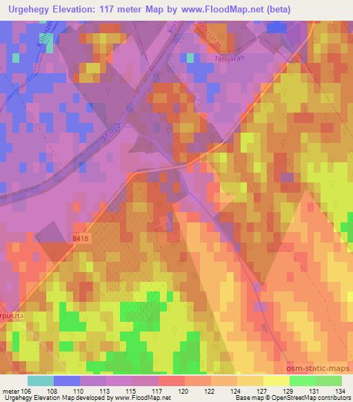 Urgehegy,Hungary Elevation Map