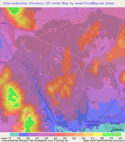 Urber-erdeszhaz,Hungary Elevation Map