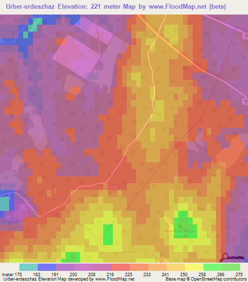 Urber-erdeszhaz,Hungary Elevation Map