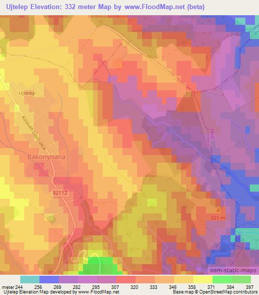 Ujtelep,Hungary Elevation Map