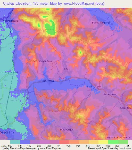 Ujtelep,Hungary Elevation Map