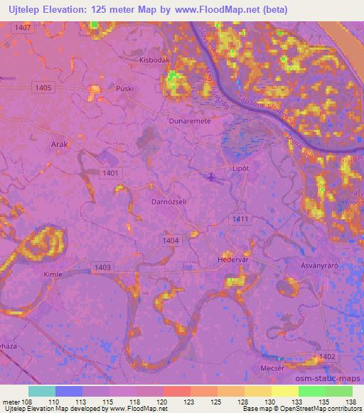 Ujtelep,Hungary Elevation Map