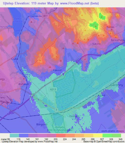 Ujtelep,Hungary Elevation Map