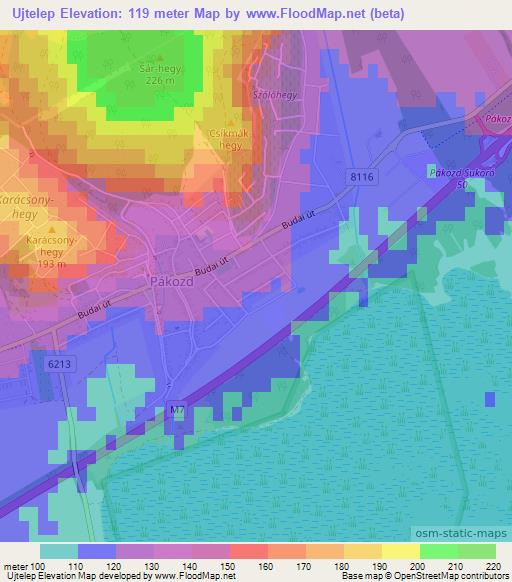 Ujtelep,Hungary Elevation Map
