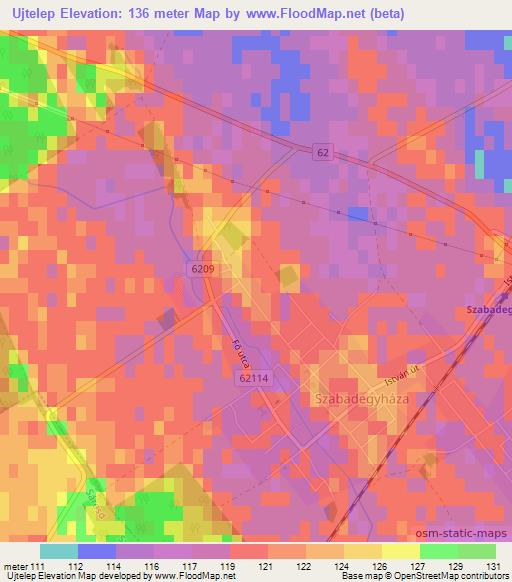 Ujtelep,Hungary Elevation Map