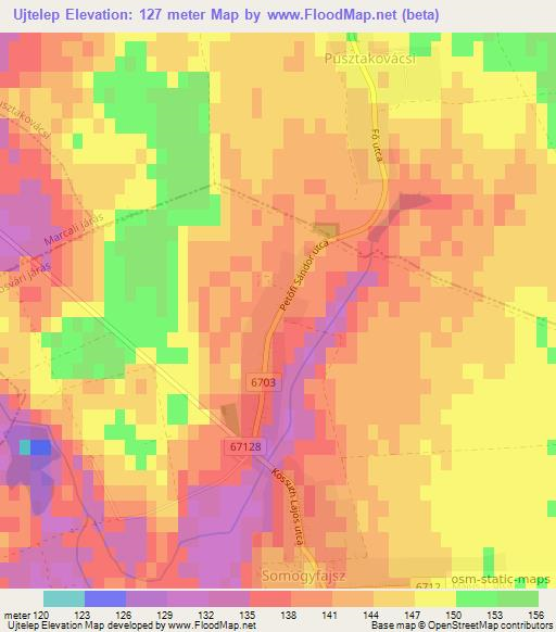 Ujtelep,Hungary Elevation Map