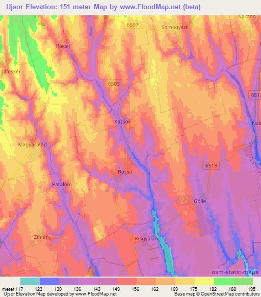 Ujsor,Hungary Elevation Map