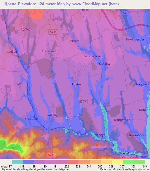 Ujpetre,Hungary Elevation Map