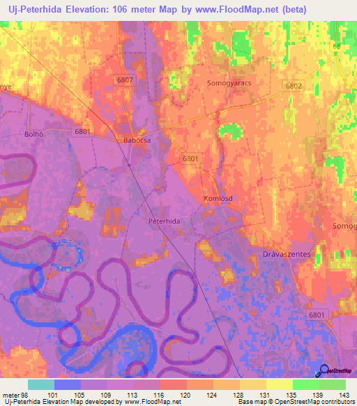 Uj-Peterhida,Hungary Elevation Map