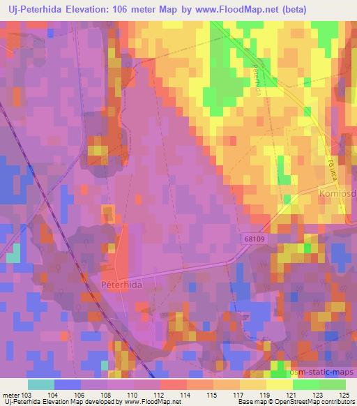 Uj-Peterhida,Hungary Elevation Map