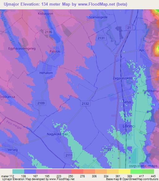 Ujmajor,Hungary Elevation Map