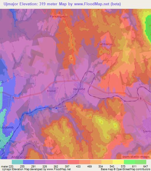 Ujmajor,Hungary Elevation Map