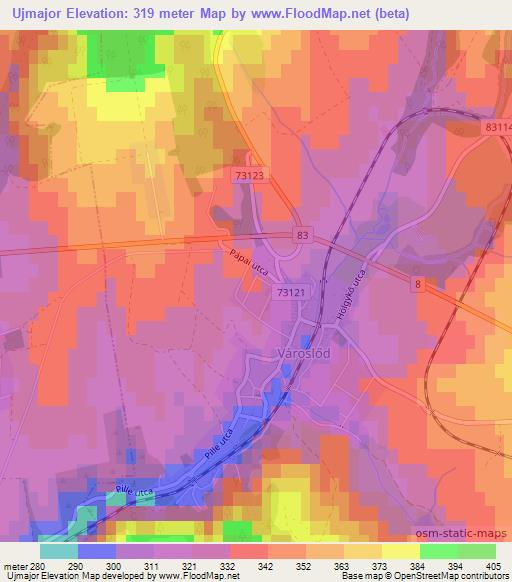 Ujmajor,Hungary Elevation Map