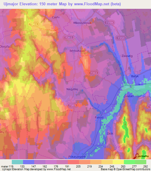 Ujmajor,Hungary Elevation Map