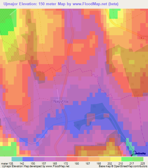 Ujmajor,Hungary Elevation Map